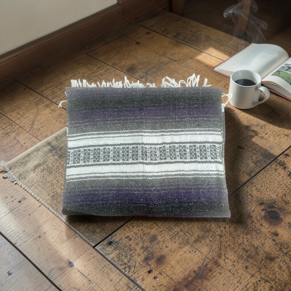 Mexico Purple and Gray Striped Blanket NWOT 3ft 3 inch x 6ft) from Mexico